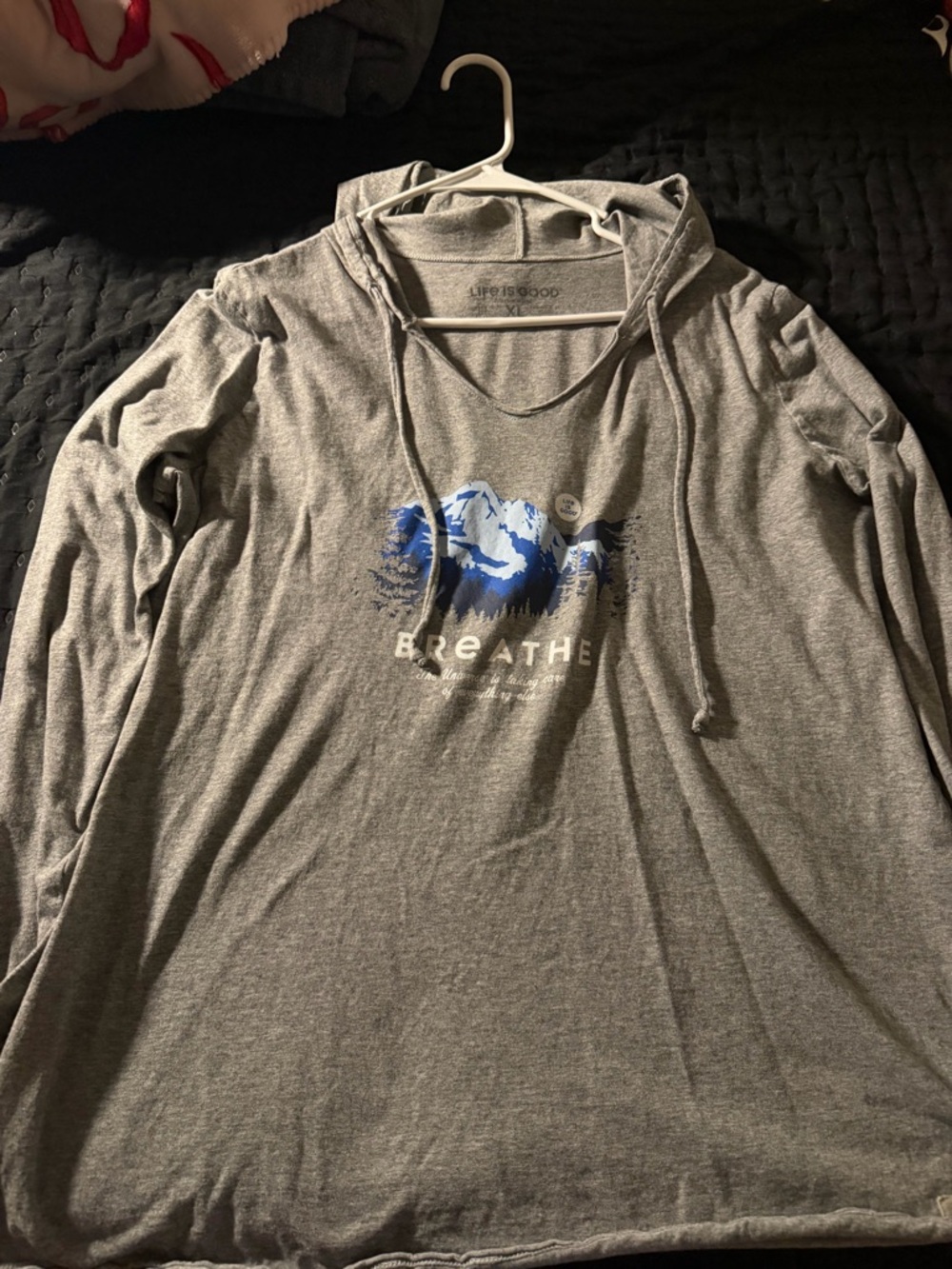 Life Is Good Gray Hooded Tee with Subtle Logo